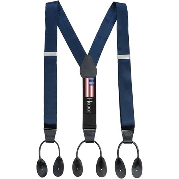 HOLD'EM 100% Silk Suspenders For Men Y-Back Button End – Navy - Picture 1 of 7